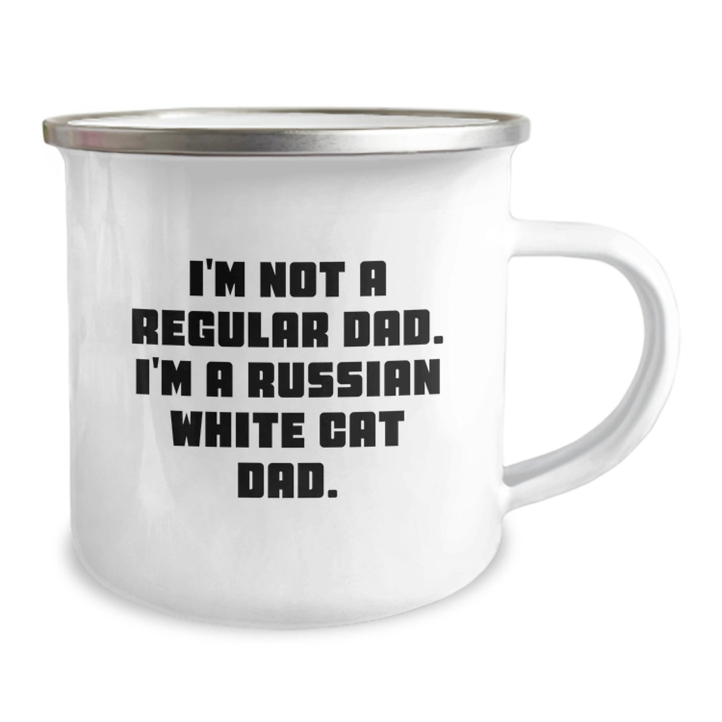 Funny Russian White Cat Dad Gifts for Dad, Unique Graduation Unique Gifts for Men, Camping Mug with Enamel Finish - Image 2
