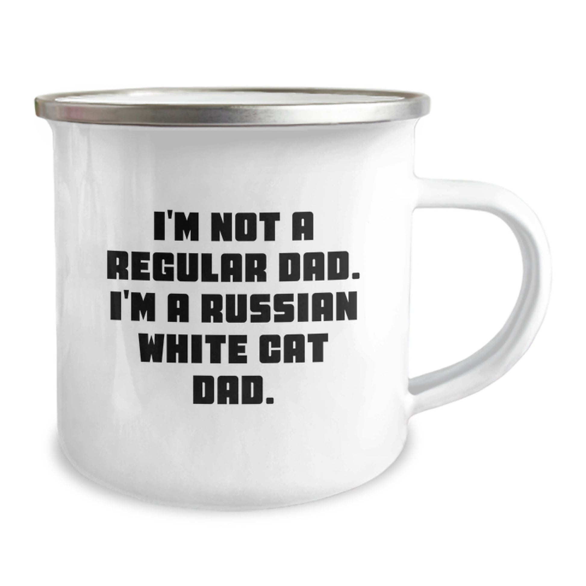 Funny Russian White Cat Dad Gifts for Dad, Unique Graduation Unique Gifts for Men, Camping Mug with Enamel Finish - Image 2