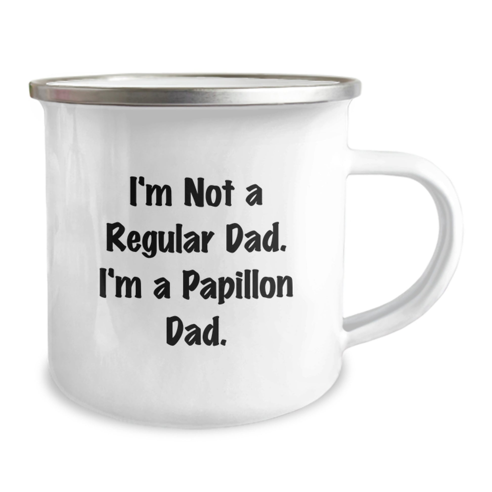 Funny Papillon Dog Camping Mug Gifts from Dad to Son for Graduation, Unique Papillon Dad Quote, Enamel Finish Stainless Steel - Image 2