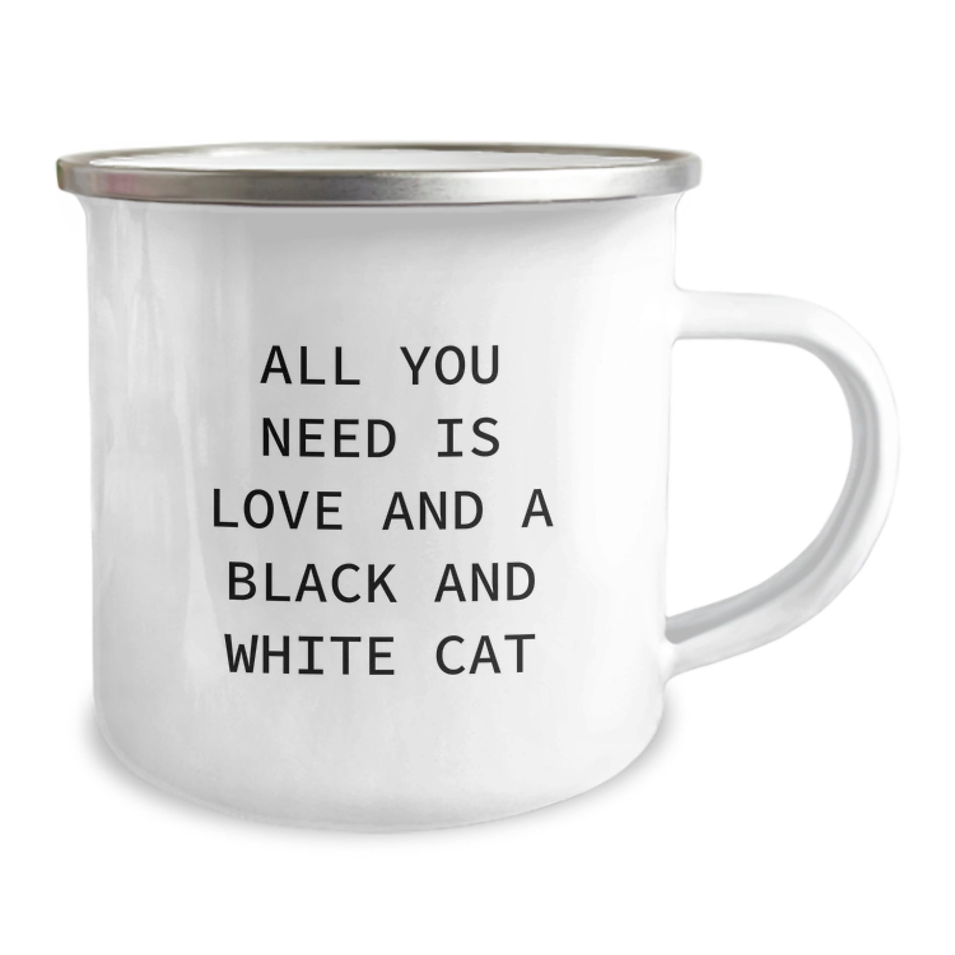 Black and White Cat Gifts from Friends to Family for Graduation Unique Inspirational Camping Mugs - All You Need Is Love And A Black And White Cat - Image 2