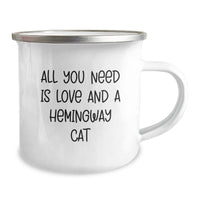 Load image into Gallery viewer, Funny Hemingway Cat Gifts for Men, Women, and Friends - Camping Mug with 'All You Need Is Love And A Hemingway Cat' Quote - Unique Christmas Unique Gifts from Family, Co-workers - Image 2
