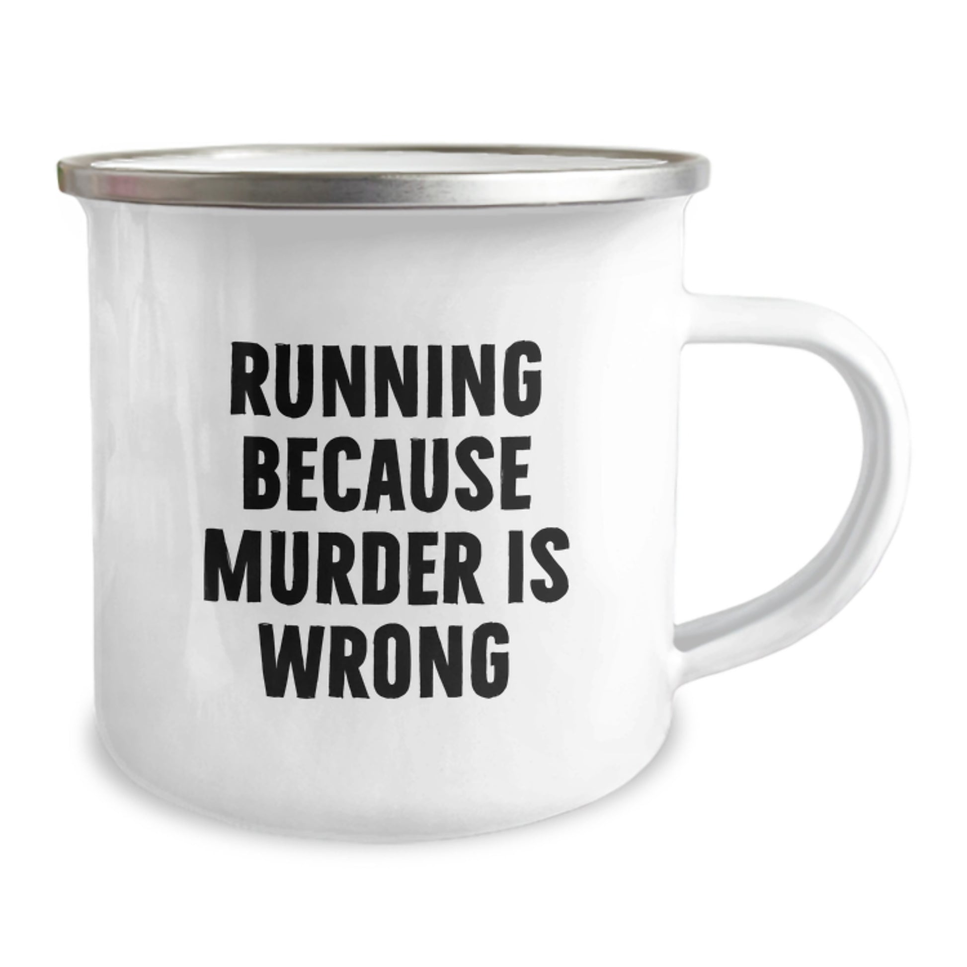 Funny Running Gifts for Him, Unique Valentine's Unique Gifts from Friends to Men Who Run, 'Running Because Murder Is Wrong' Camping Mug - Image 2