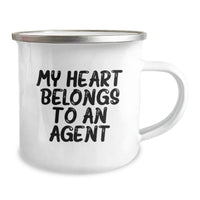 Load image into Gallery viewer, Funny Agent Camping Mug, Unique Valentine's Gifts, 'My Heart Belongs To An Agent', Gifts from Men, Women, Friends, Family to Agent, Men, Women, Friends, Coworkers, Family - Image 2
