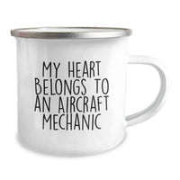 Load image into Gallery viewer, Cute Aircraft Mechanic Gifts from Men to Friends, Funny 'My Heart Belongs To An Aircraft Mechanic' Enamel Camping Mug for Valentine's Unique Presents - Image 2
