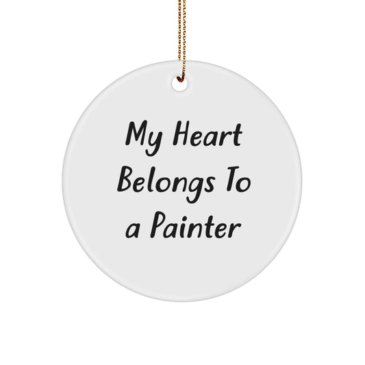 Funny Painter Gifts from Friends - 'My Heart Belongs To A Painter' Circle Ornament for Christmas - Image 1