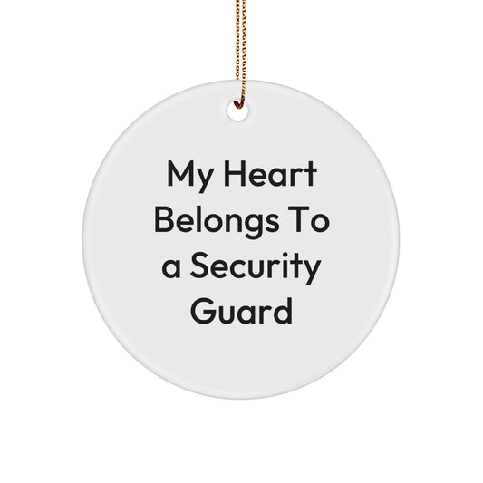 Funny Security Guard Gifts for Men from Friends and Family - My Heart Belongs To A Security Guard Christmas Ornament - Image 1