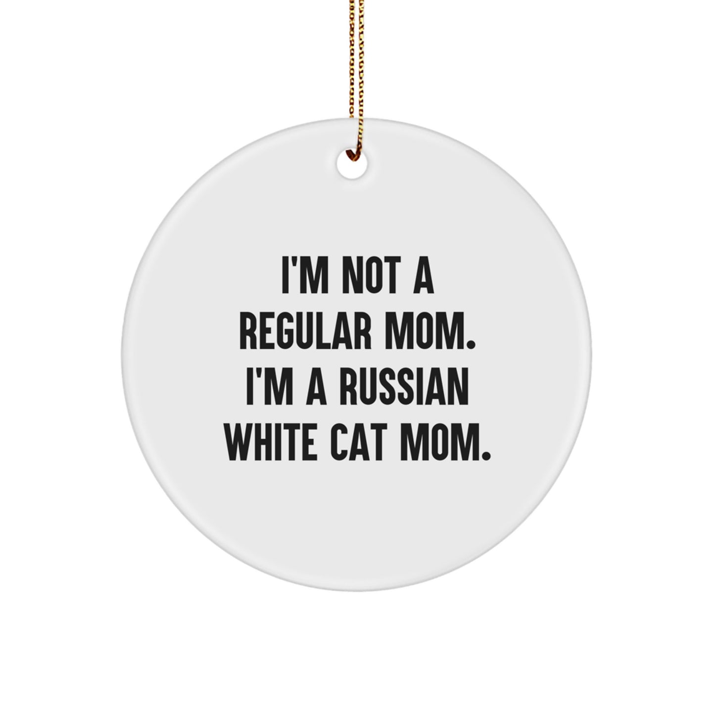 Russian White Cat Circle Christmas Ornament for Him I'm Not a Mom Gift - Image 1