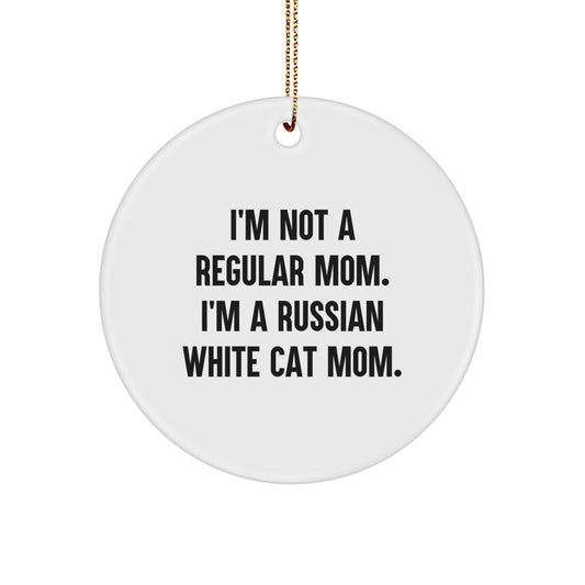 Russian White Cat Circle Christmas Ornament for Him I'm Not a Mom Gift - Image 1