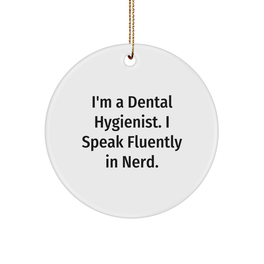 Funny Dental Hygienist Gifts for Coworkers, 'I Speak Fluently In genius' Christmas Unique Circle Ornament, White - Image 1