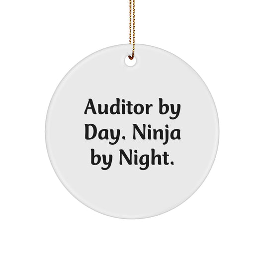 Funny Auditor Gifts, Christmas Unique Circle Ornament, 'Auditor By Day. Ninja By Night.' Quote for Men, Family, Friends, Coworkers - Image 1