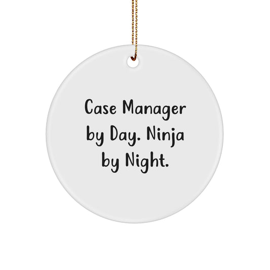 Funny Case Manager Gifts from Men for Case Manager By Day. Ninja By Night. Circle Ornament, Christmas Unique Gifts for Coworkers - Image 1