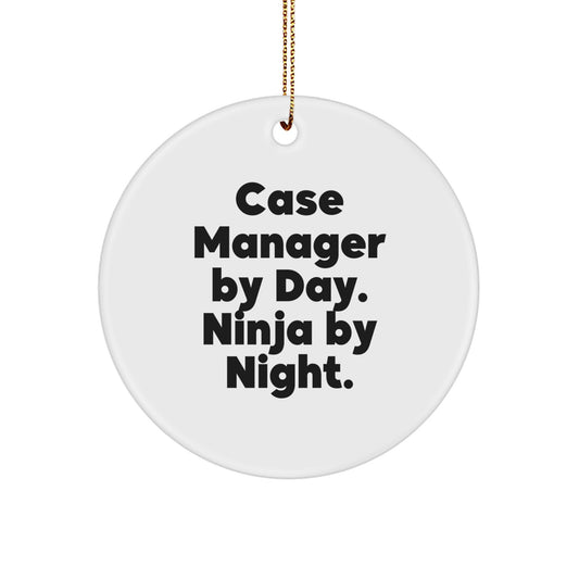 Funny Case Manager Gifts for Coworkers, Case Manager Christmas Unique Gifts, Circle Ornament from Boss, Case Manager By Day. Ninja By Night. - Image 1