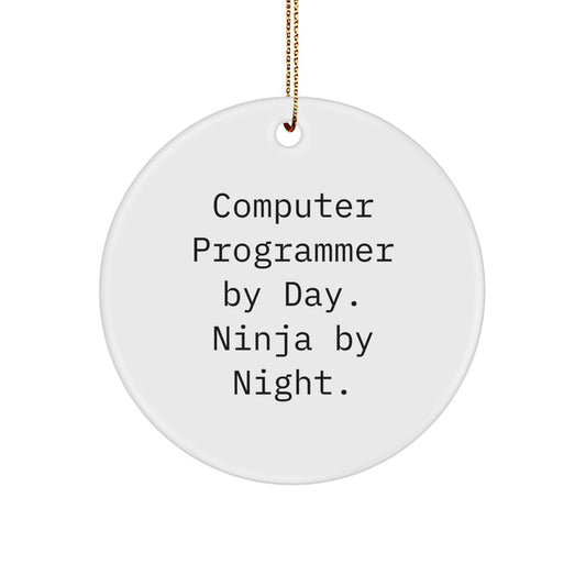 Funny Computer Programmer Gifts for Men by Day Ninja by Night Circle Ornament White Christmas Unique Decorations - Image 1