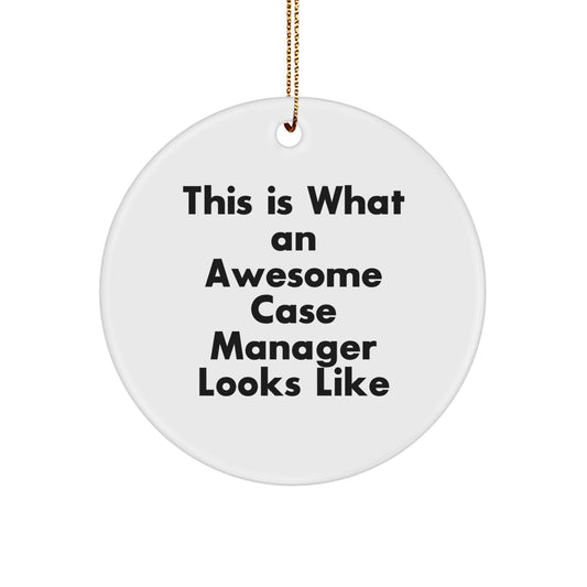 Funny Case Manager Gifts from Friends, This Is What An Awesome Case Manager Looks Like, White Circle Ornament for Christmas Unique Presents - Image 1