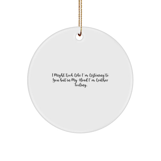Christmas Unique Gift Leather Tooling Circle Ornament for Her Present - Image 1