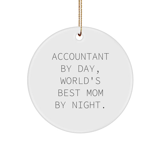 Funny Accountant Gifts for Christmas, World's Best Mom by Night Circle Ornament from Family - Image 1