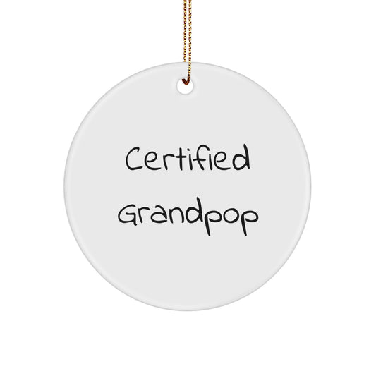 Funny Grandpop Gifts from Family - 'Grandpop is the King' Certified Circle Ornament, White, Christmas Unique Gifts for Grandpop Men - Image 1
