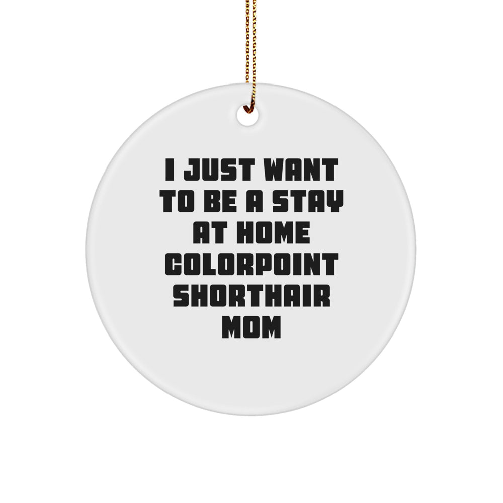 Colorpoint Shorthair Cat Mom's Funny Christmas Unique Gift, 'I Just Want To Be A Stay At Home Colorpoint Shorthair Mom', Circle Ornament Gifts from Mom for Colorpoint Shorthair Cat - Image 1