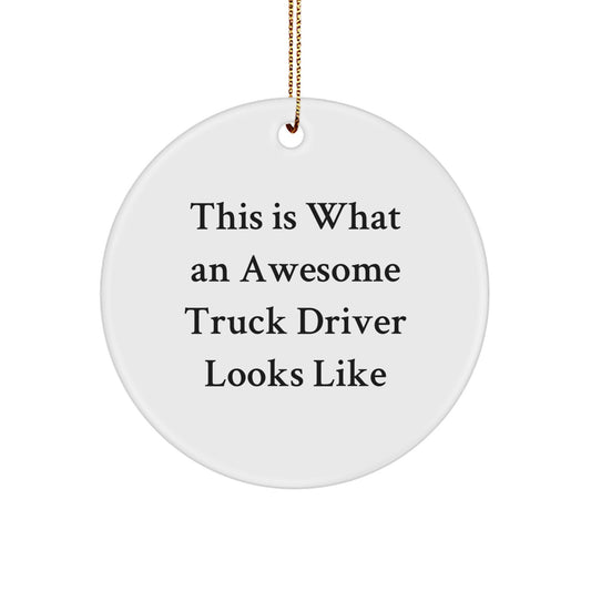 Funny Truck Driver Gifts from Friends, Christmas Unique Gifts for Men, Circle Ornament Quote This Is What An Awesome Truck Driver Looks Like - Image 1
