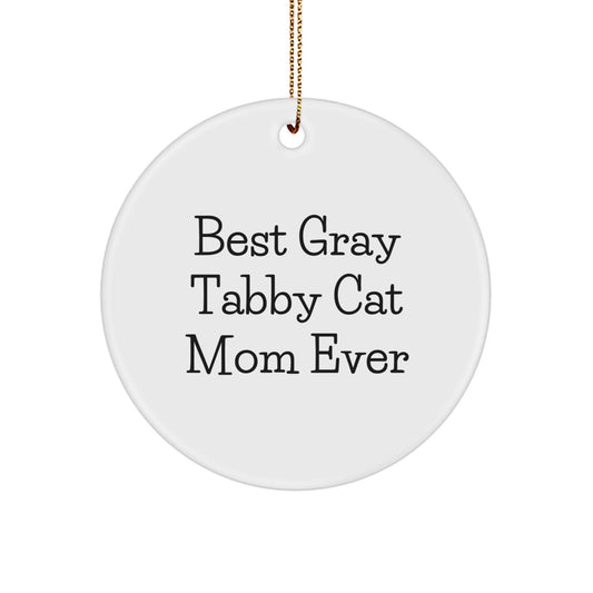 Funny Gray Tabby Cat Mom Gifts from Women to Family on Christmas Unique Circle Ornaments with Quote Best Gray Tabby Cat Mom Ever - Image 1
