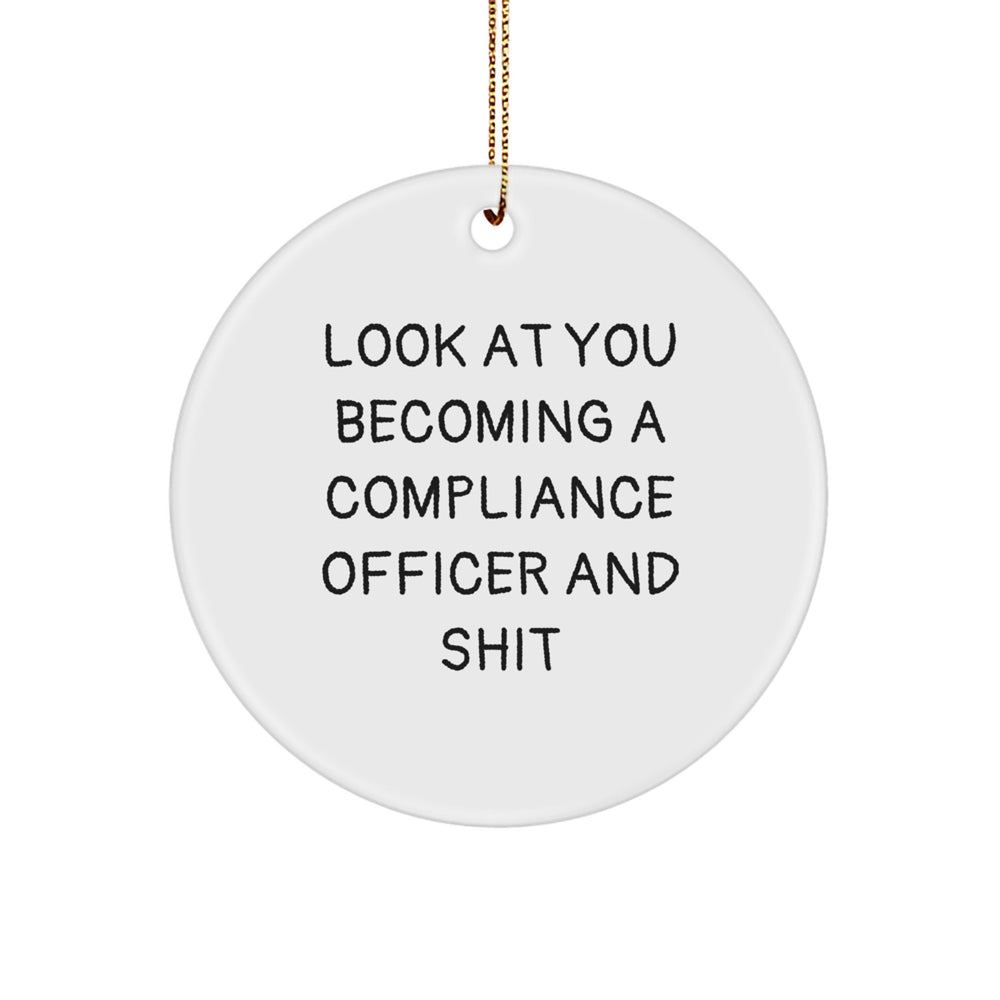 Funny Christmas Unique Gifts for Compliance Officers - Compliance Officer Circle Ornament with 'Look At You Becoming A Compliance Officer And Shit' Quote - Gifts from Friends to Coworkers - Image 1