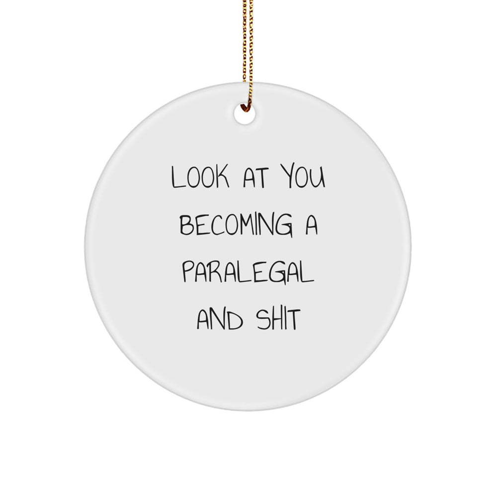 Funny Paralegal Christmas Unique Gifts for Paralegal Friends from Men, Unique Circle Ornaments, 'Look At You Becoming A Paralegal And Shit' Quote - Image 1