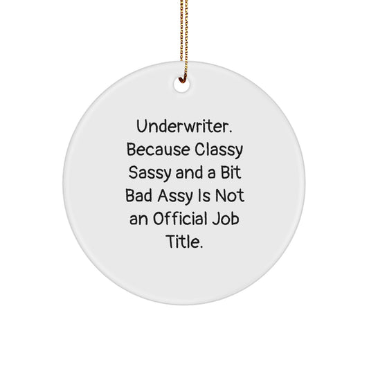 Underwriter Funny Circle Ornament, Gifts from Friends to Underwriter, Christmas Unique Gifts, 'Underwriter. Because Classy Sassy And A Bit Fearlessy Is Not An Official Job Title.' - Image 1