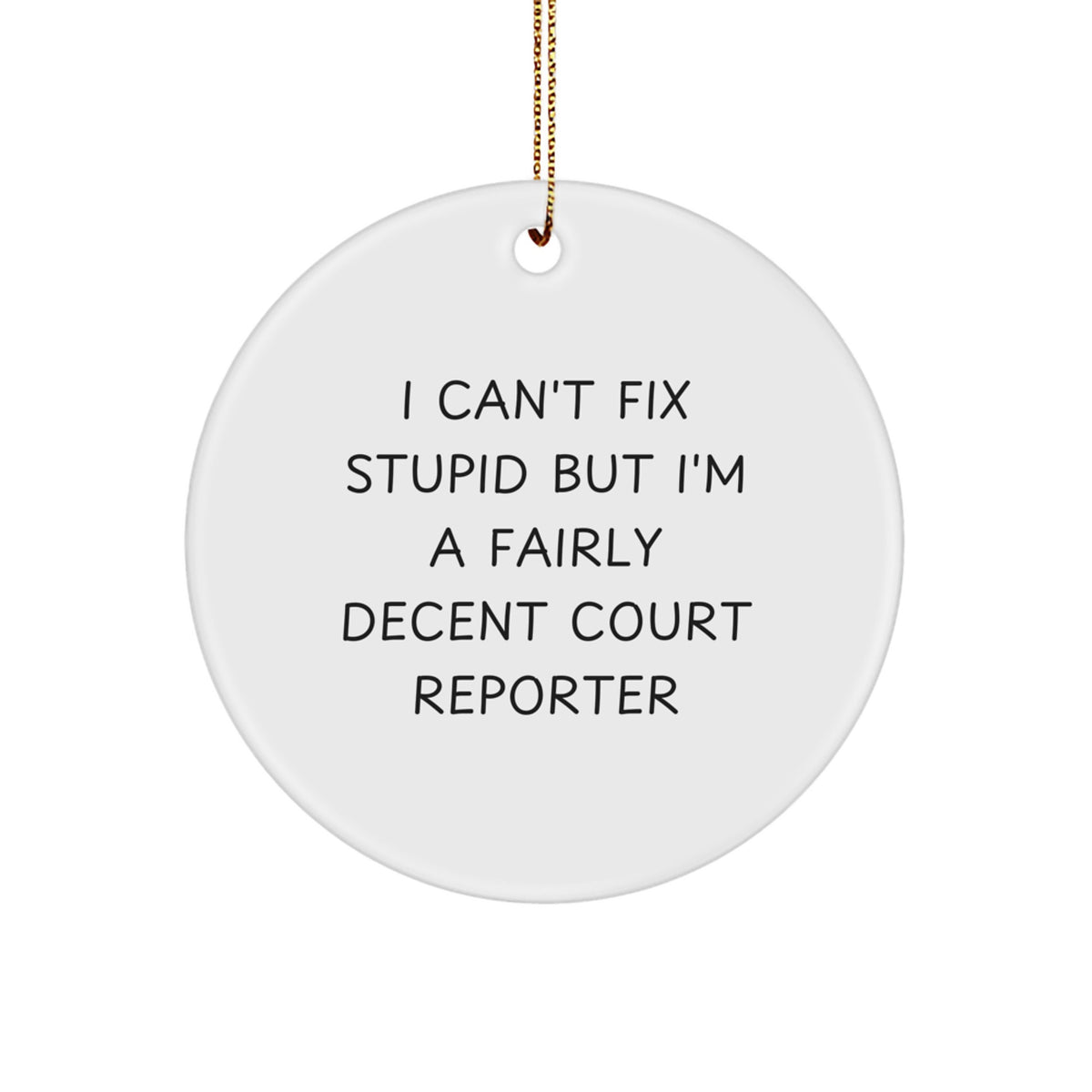 Funny Court Reporter Gifts from Friends for Family - I Can't Fix Stupid But I'm A Fairly Decent Court Reporter Circle Ornament - Image 1
