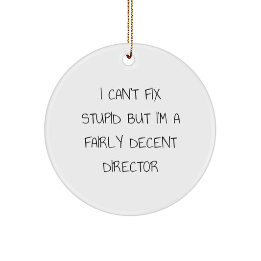 Funny Director Gifts from Friends to Director for Christmas Unique Circle Ornaments - 'I Can't Fix Stupid But I'm A Fairly Decent Director' - Image 1