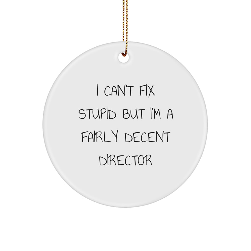 Funny Director Gifts from Friends to Director for Christmas Unique Circle Ornaments - 'I Can't Fix Stupid But I'm A Fairly Decent Director' - Image 1