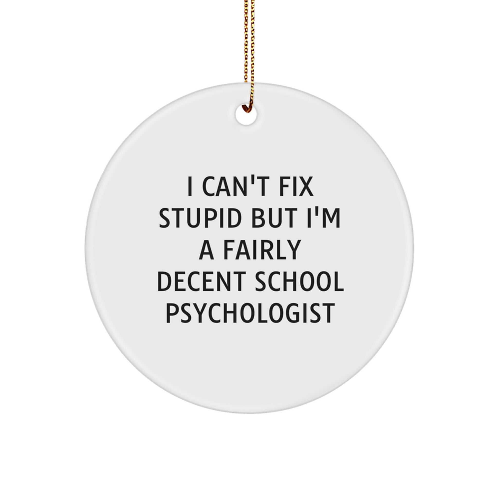 Funny School Psychologist Gifts for Men and Women - 'I Can't Fix Stupid' Christmas Ornament, Circle Ornament for School Psychologist, School Psychologist Office Decor - Image 1