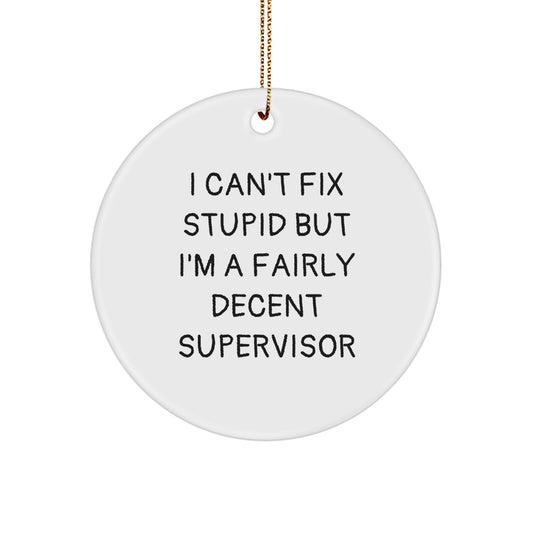 Funny Supervisor Gifts for Men, I Can't Fix Stupid But I'm A Fairly Decent Supervisor Circle Ornament, Christmas Unique Gifts from Friends for Supervisor - Image 1