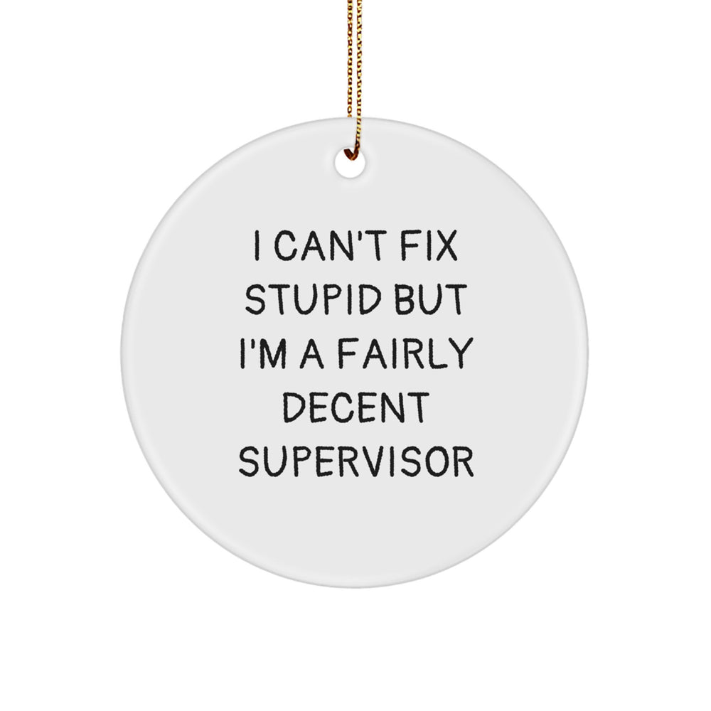 Funny Supervisor Gifts for Men, I Can't Fix Stupid But I'm A Fairly Decent Supervisor Circle Ornament, Christmas Unique Gifts from Friends for Supervisor - Image 1