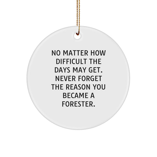 Forester Gifts from Friends - 'No Matter How Difficult' Circle Ornament, White, 2.75" Tall, Christmas Unique Gifts for Forester - Image 1