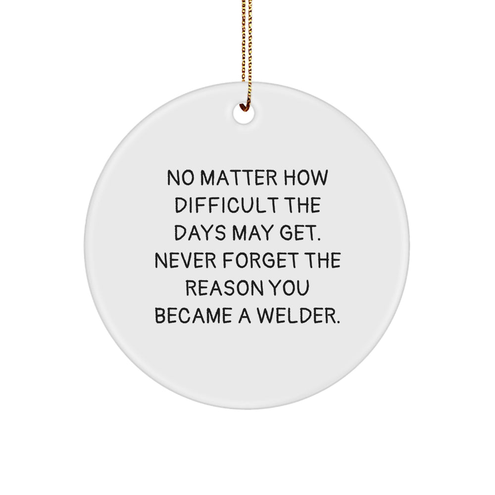 Funny Welder Gifts for Women, Christmas Unique Gifts from Friends with Inspirational Quote 'No Matter How Difficult The Days May Get. Never Forget The Reason You Became A Welder.', Circle Ornament - Image 1