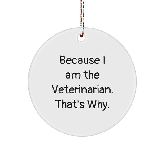 Funny Veterinarian Gifts from Friends, Men, or Coworkers for Christmas Unique Gifts, 'Because I Am The Veterinarian. That's Why.' Circle Ornament - Image 1
