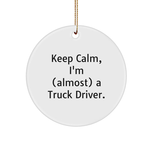 Funny Truck Driver Gifts, Keep Calm I'm Almost a Truck Driver, Circle Ornament for Him, Unique Christmas Unique Gifts from Family - Image 1