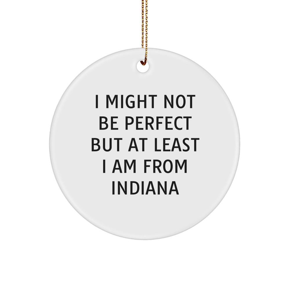 Funny Indiana Circle Ornaments, 'I Might Not Be Perfect' Gifts from Friends to Family, Unique Christmas Decorations, 2.75" Diameter, White, Handcrafted, MDF, Sublimation - Image 1
