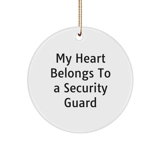 Funny Security Guard Christmas Circle Ornament Gifts for Men Women Friends Family 'My Heart Belongs To A Security Guard' - Image 1