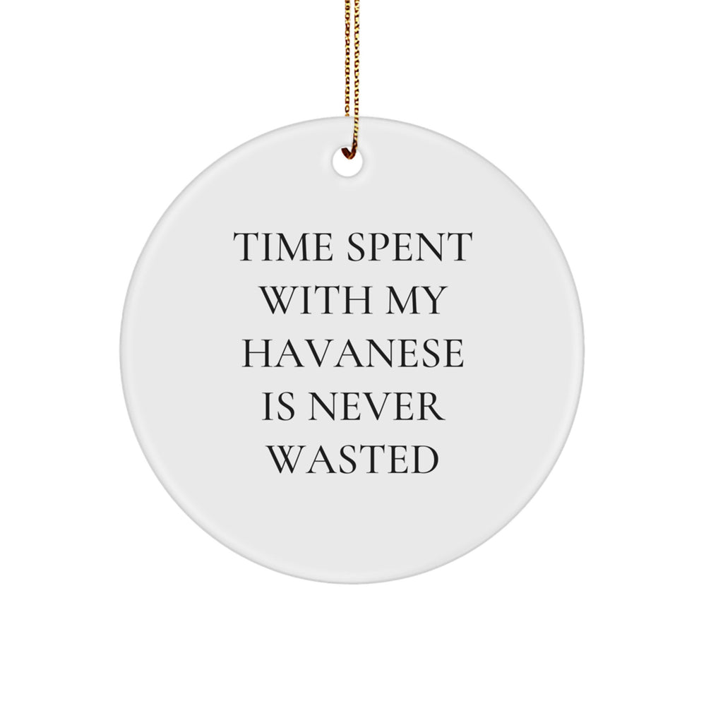 Havanese Dog Lovers' Christmas Unique Gift - Circle Ornament with 'Time Spent with My Havanese Is Never Wasted' Quote, Gifts from Friends for Family - Image 1