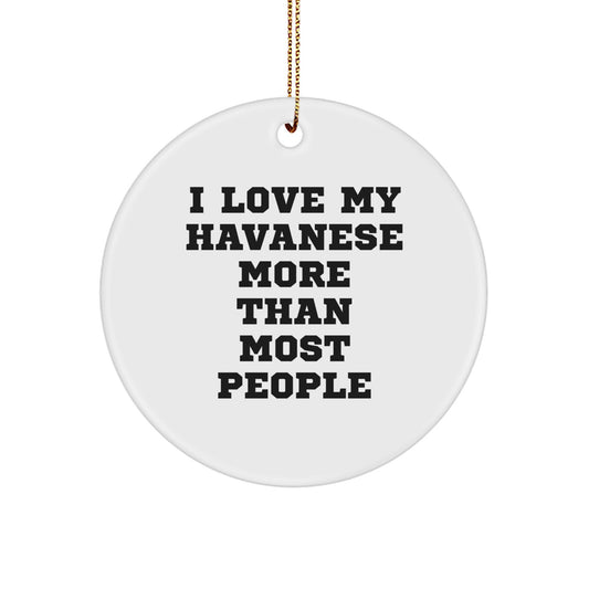 Funny Havanese Dog Lover Gifts, I Love My Havanese More Than Most People, Christmas Unique Circle Ornament, Gifts from Friends and Family for Havanese Dog Owners - Image 1