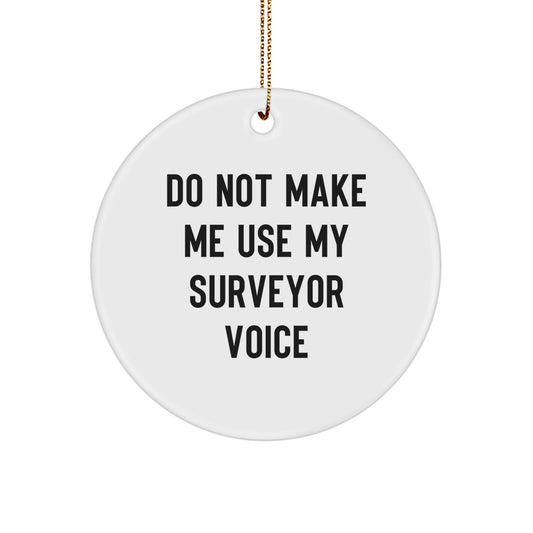Funny Surveyor Gifts from Friends for Christmas: Circle Ornament, Do Not Make Me Use My Surveyor Voice, Unique Surveyor Present - Image 1