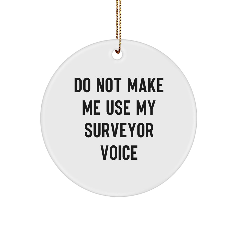Funny Surveyor Gifts from Friends for Christmas: Circle Ornament, Do Not Make Me Use My Surveyor Voice, Unique Surveyor Present - Image 1