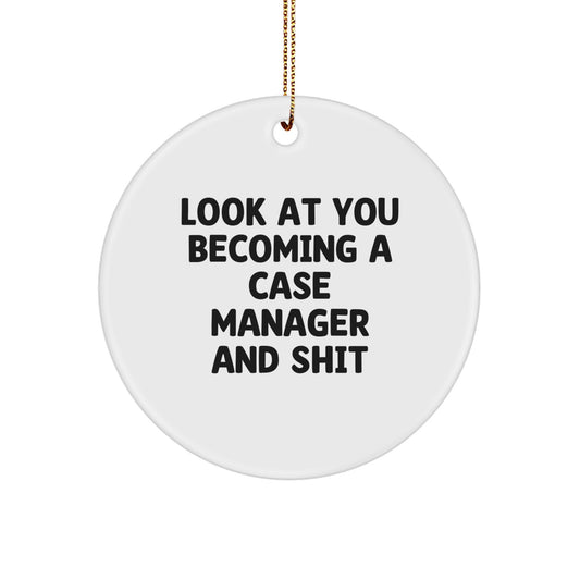 Case Manager Gifts from Friends - Funny Quote Circle Ornament for Christmas - Gifts for Case Manager - Image 1