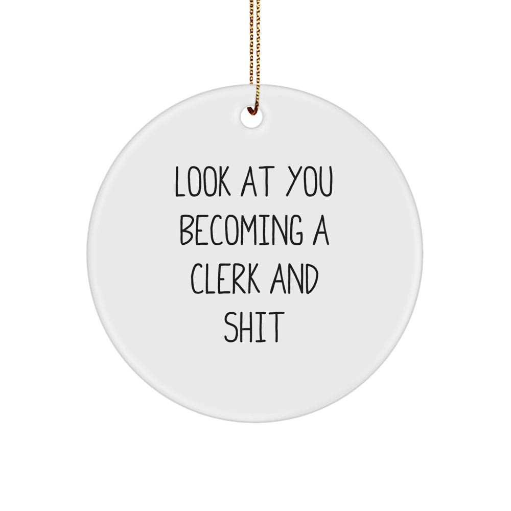 Funny Clerk Gifts for Men and Women, Look at You Becoming a Clerk and Shit Christmas Circle Ornament, Gifts from Friends, Family, Coworkers - Image 1