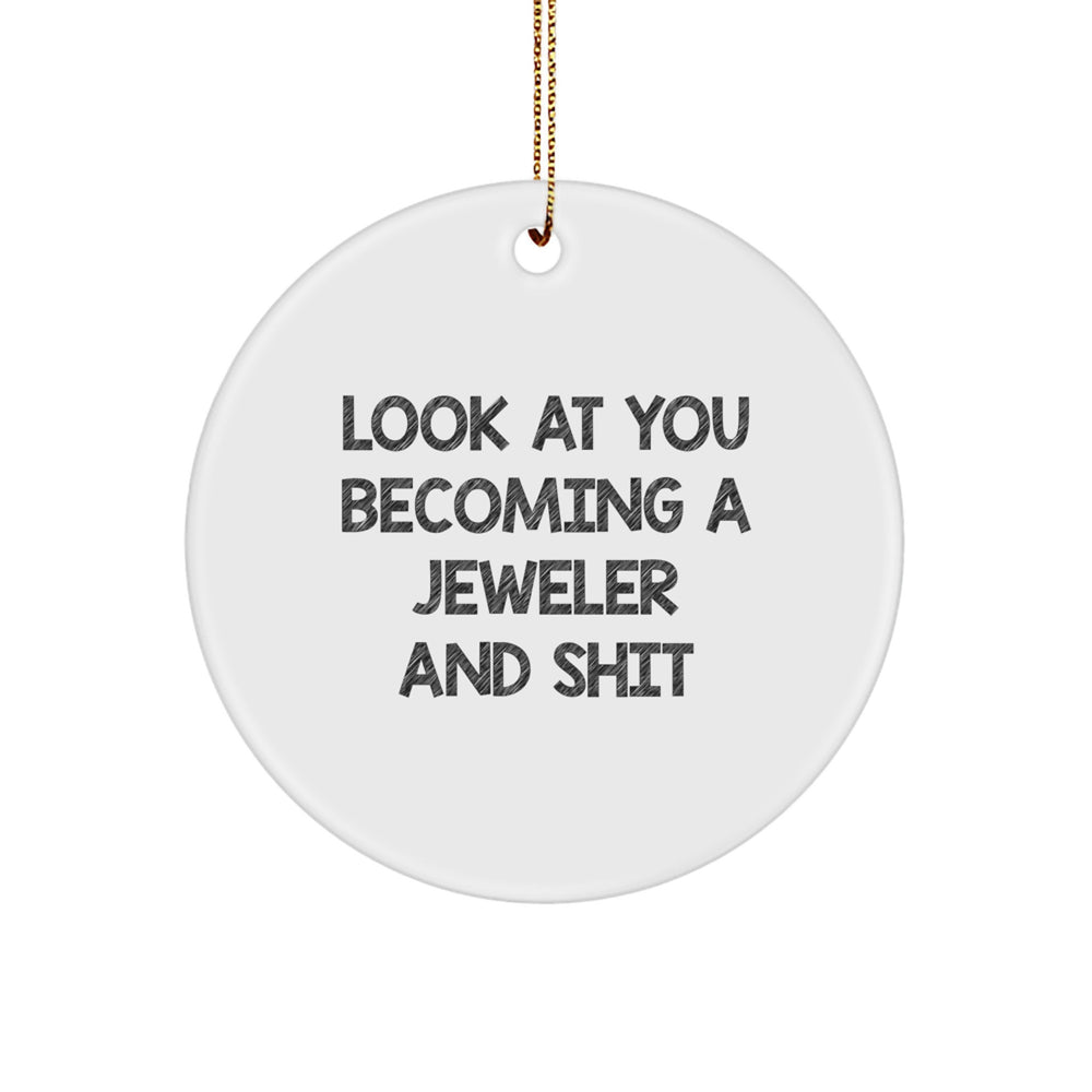 Jeweler Gifts from Family - Look At You Becoming A Jeweler And Shit, Funny Circle Ornament for Christmas - Image 1