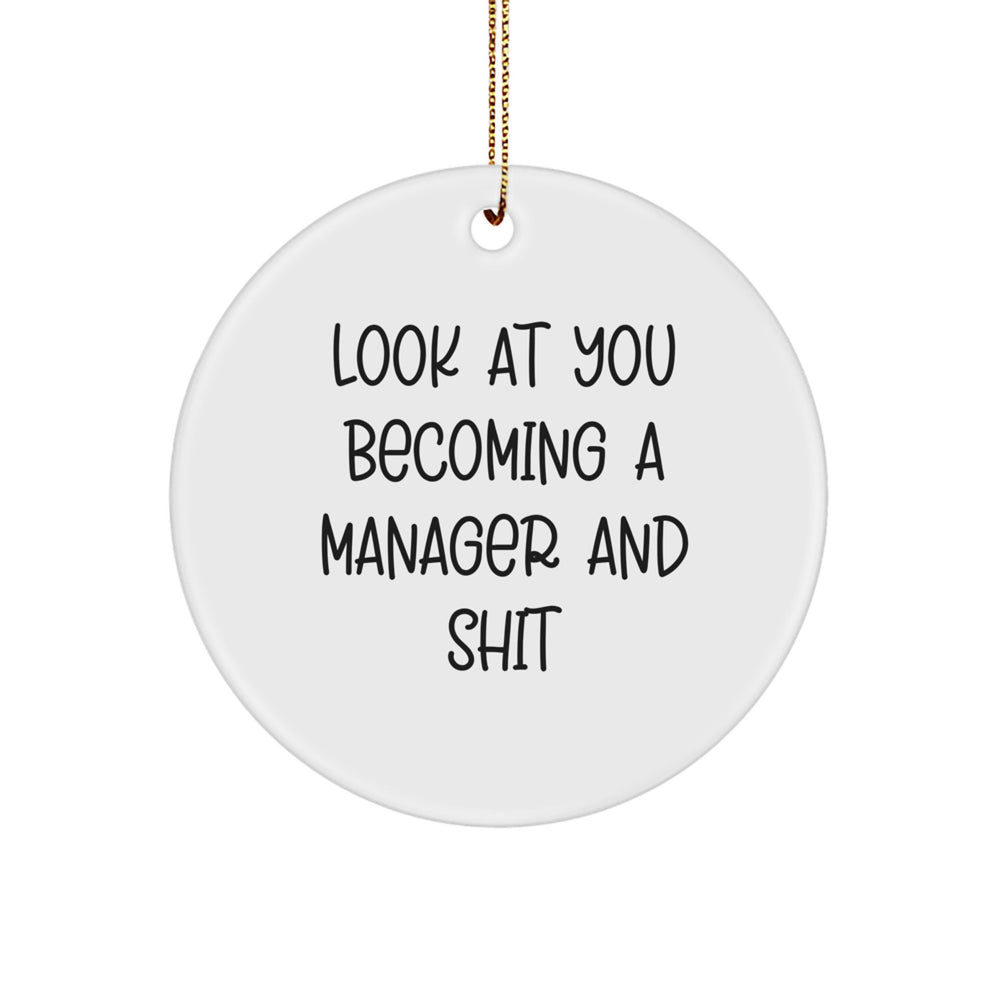 Funny Manager Gifts from Friends for Him, 'Look At You Becoming A Manager And Shit' Circle Ornament for Christmas - Image 1
