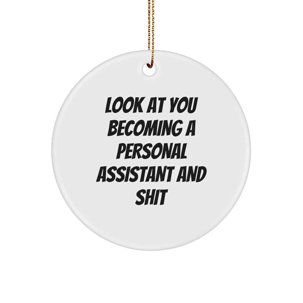 Funny Personal Assistant Gifts from Friends - 'Look At You Becoming A Personal Assistant And Shit' Circle Ornament for Christmas - Image 1