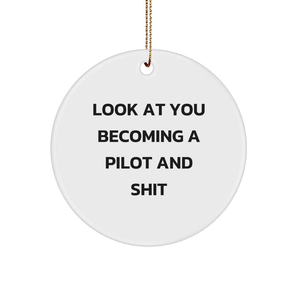 Funny Pilot Gifts for Him, Christmas Circle Ornament with 'Look At You Becoming A Pilot And Shit' Quote, Gifts from Men to Friends and Family - Image 1