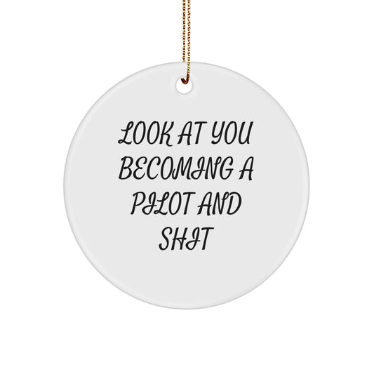 Become a Pilot Gifts for Men, Funny Circle Ornament from Friends, 'Look At You Becoming A Pilot And Shit' Quote, Christmas Unique Pilots' Gift for Coworkers - Image 1